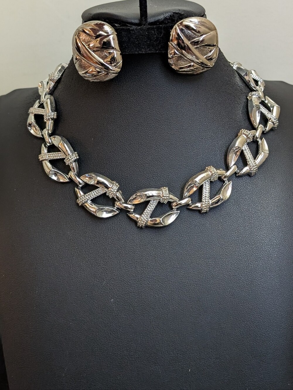Vintage Brighton Silver-Tone Linked Statement Choker & Vintage Earrings